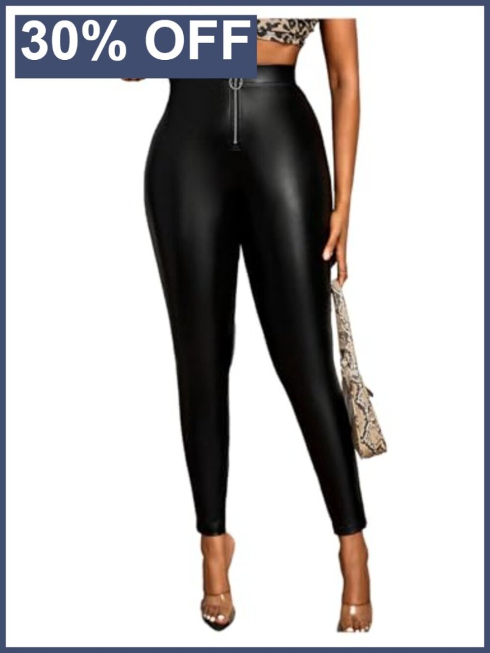 Faux Leather Leggings Zip Up High Waisted Stretchy Skinny Pants